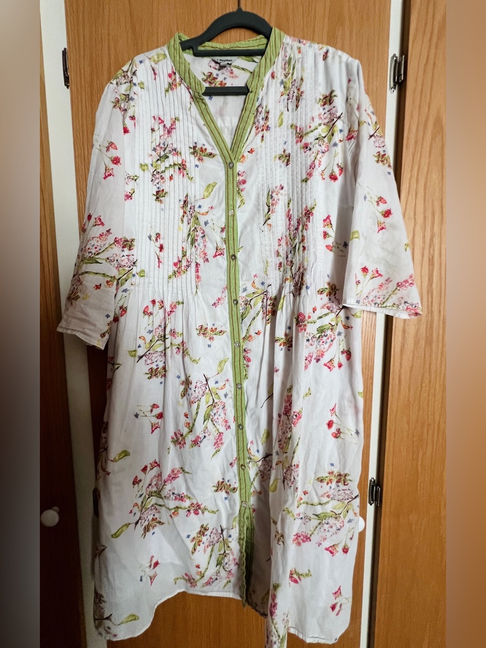 J. Peterman Indian Cotton Floral Pintuck Shirt Dress (XL)